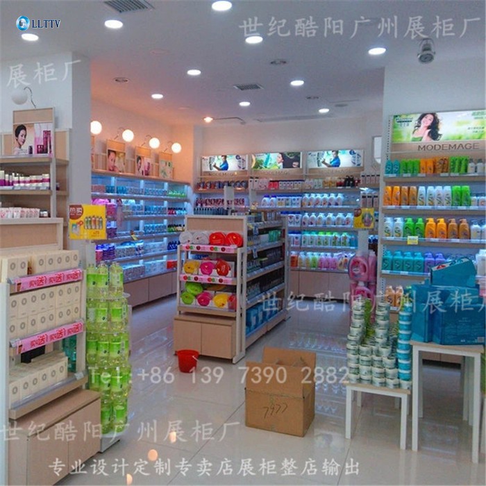化妆品货架 铁木结合化妆品货架展示柜护肤品化妆品展柜货柜货架